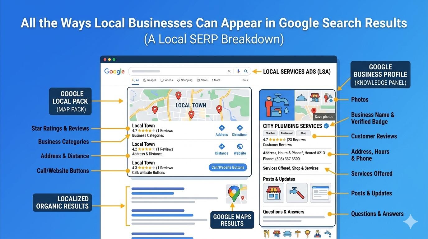 AI generated depiction of a local Google search results page.